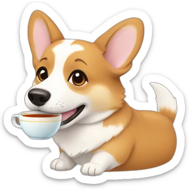 Corgi sipping tea sticker