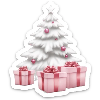 Light pink Christmas gifts under a white Christmas tree  sticker