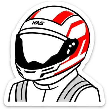 Kevin Magnussen, Danish F1 driver, with racing helmet, Haas team colors white and red sticker