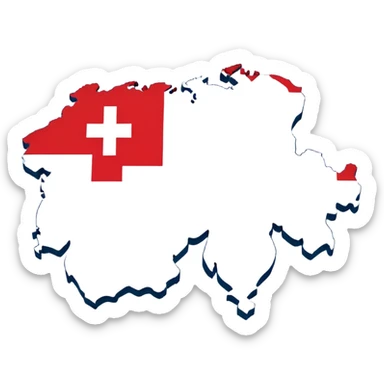 Outline/silhouette of the Swiss map. Within this map, make half of it the American flag and the other half Swiss flag  sticker