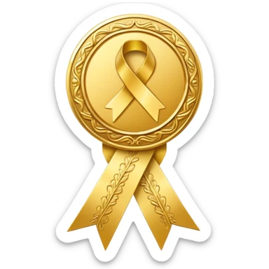 JUST THE CIRCLE  golden medal with a glossy finish, featuring a central gold awareness ribbon symbol sticker