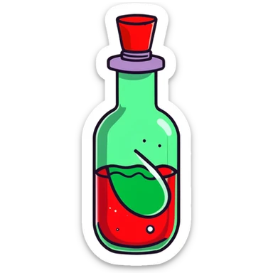cartoon bottle health potion with sparkles and red liquid sticker