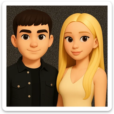 Slightly increase the volume of the upper body of the girl, spread them far apart from each other, make the skin color the same for both characters, keep the cartoon style as in the reference image. sticker