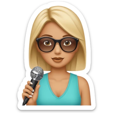 woman with summer clothes and sun glasses holding microphone sticker