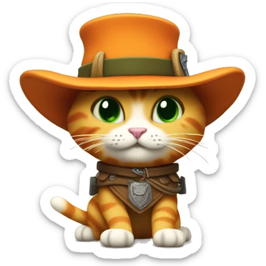 A 3D emoji of Puss in Boots, featuring a small, orange cat with big green eyes, wearing a feathered hat, boots, and a sword. He has a confident, playful expression and strikes a heroic pose.






 sticker