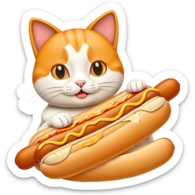 A cartoon cat eating a hot dog sticker
