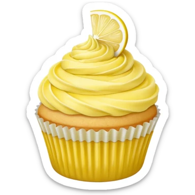 lemon cupcake with yellow frosting and a lemon slice sticker