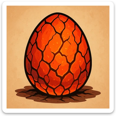 a cartoon-style lava egg with bright orange and red colors, cracks showing glowing magma sticker