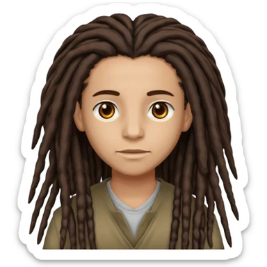Lightskin with brown eyes and dark brown long dreads with a lining in the front sticker
