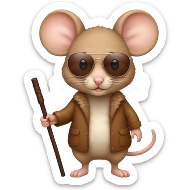 mouse with sunglasses and walking stick sticker