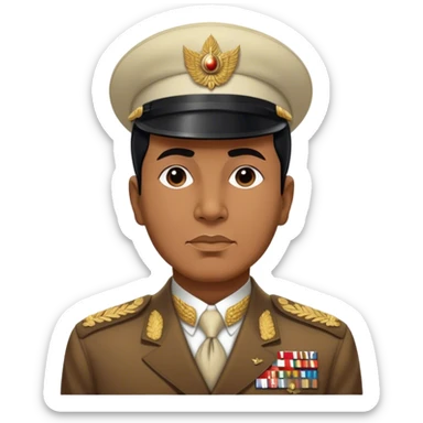 ​Cinematic Realistic Portrait of Sukarno, depicted in a lifelike, realistic style based on his iconic portrait, showcasing his thoughtful, charismatic expression in period attire, rendered with detailed textures and warm, evocative lighting that captures his pioneering spirit and national pride, sticker