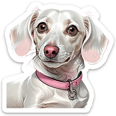 white mini dachshund with pink nose sticker