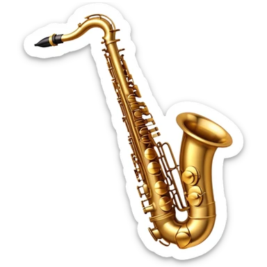 Cinematic Realistic Saxophone, smooth, curving golden brass body, intricate keywork reflecting soft warm light, rich patina adding character, glowing with a jazzy and atmospheric presence. sticker
