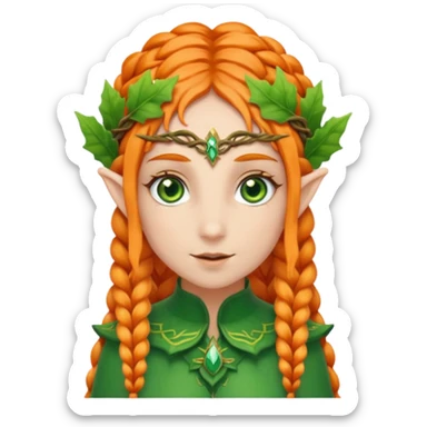 Elf with orange braids and leaf crown sticker