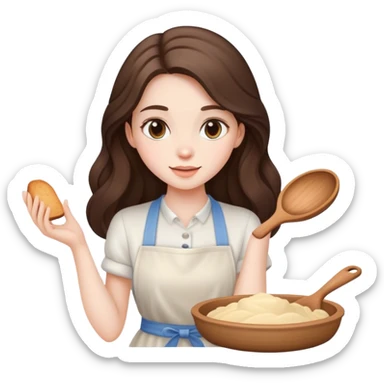 beautiful pale brunette girl with long hair baking sticker