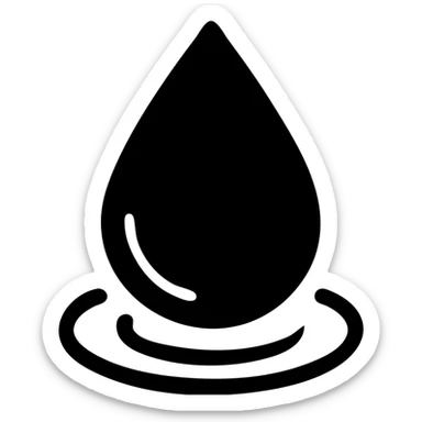 solid icon of a water droplet on glossy black mirror paint, light blue or silver, minimal repellent effect with lines, elegant and minimal sticker