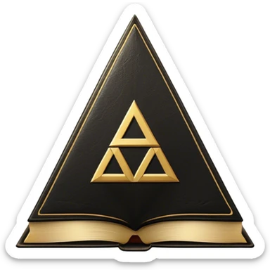 A black and gold book with an aged leather texture, embossed with an alchemical symbol, a compass, or a forging hammer, exuding wisdom, mastery, and the relentless pursuit of greatness. - book on mastery ... silhouette of a triangle  sticker