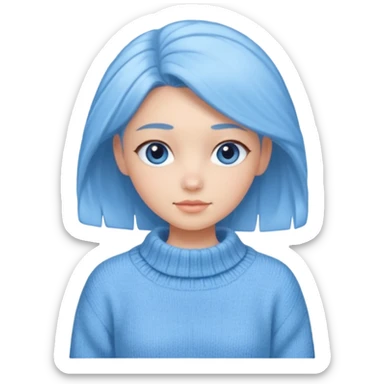 sky-blue Girl's wool sweater with light fabric folds and soft shading, casual style, Knitten.only wool sweater. sticker