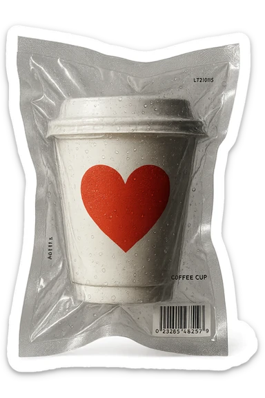vacuum-sealed style coffee cup with a heart design sticker