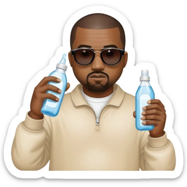 Kanye west with sunglasses on holding baby oil sticker