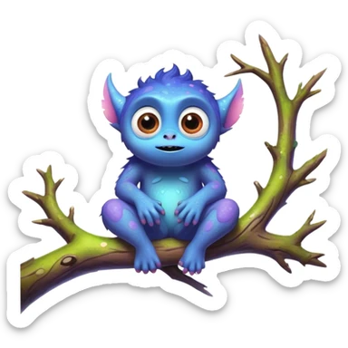 3D, create an image of a cartoon monster with big eyes sitting on a tree branch, thomas kinkade and paul lehr, pixar cute character design, by Anne Stokes, splashes of neon galaxies, adorably cute, drew struzan inspiration, 2019, by Wojciech Korneli Stattler, beautiful mattepainting sticker