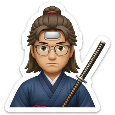 Long Haired Samurai with Glasses, Warrior with glasses cleaning katana sticker