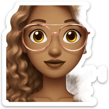 a girl brown wavy hair brown eyes rose gold glasess sticker