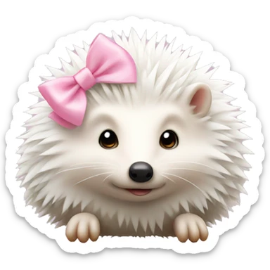 White hedgehog with pastel pink bow sticker