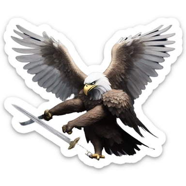 photo of a very muscular eagle holding a sword under the moonlight with the words bjk in the background sticker