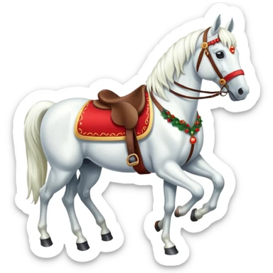 Christmas white horse with a full-length red saddle sticker