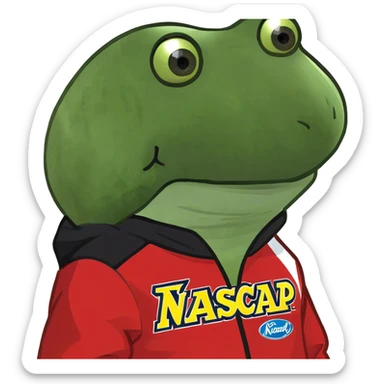 wearing a red nascar jacket sticker