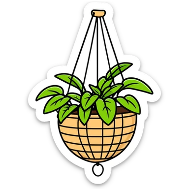 Plectranthus Verticillatus creeping charlie plant with trailing vines in a coconut fiber hanging basket sticker