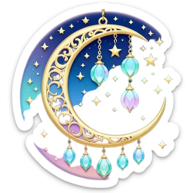 glossy Pastel iridescent crystal crescent damask moon suncatcher sticker