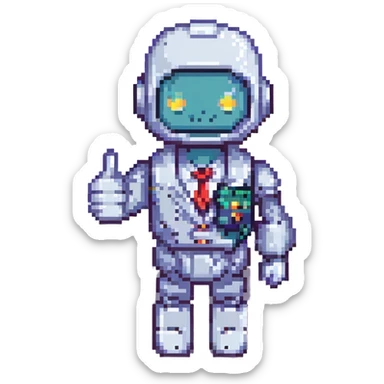cute recruiter robot giving a thumbs up, business casual, 8-bit pixel art style sticker