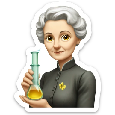 Marie Curie Sklodovskaya holds a test tube in her hands sticker