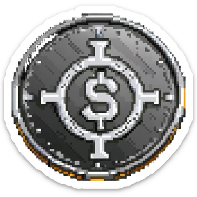 A silver coin with S.R symbols engraved prominently sticker