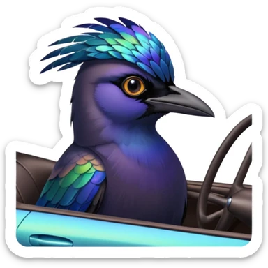 Grackle driving a car sticker