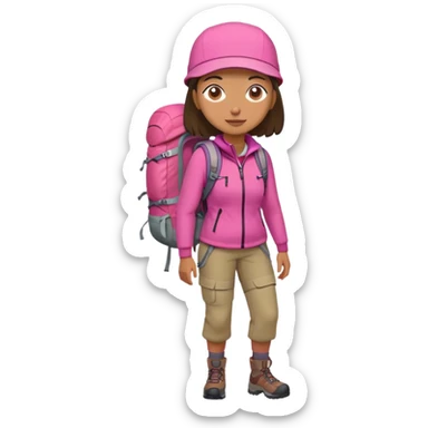 woman wearing pink clothes with hiking backpack sticker