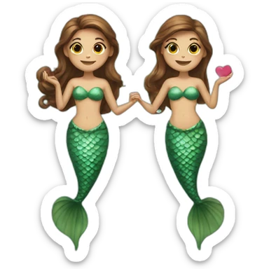 Two brown haired mermaids with their tails making a heart  sticker