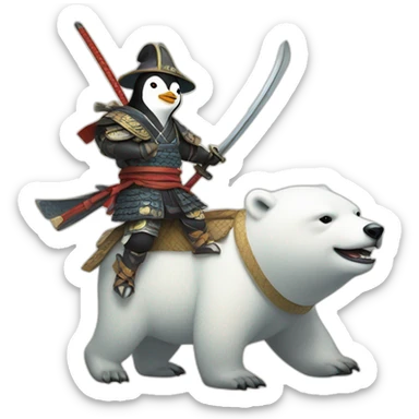penguin samurai riding a polar bear sticker