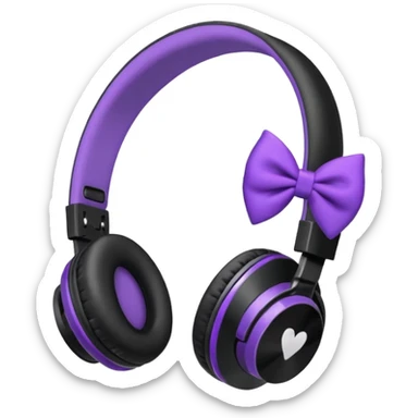 headphones with bow on the right side black and purple  sticker
