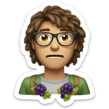 brown haired young and angry men with glasses violently throwing grapes sticker