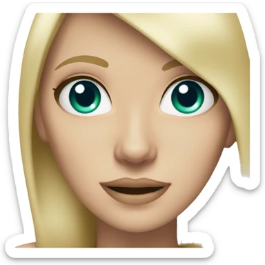 Blonde white girl with greenish blue eyes with a bikini top sticker