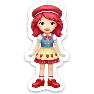 pretty and cute realistic modern day strawberry shortcake full body with red shoes emoji sticker