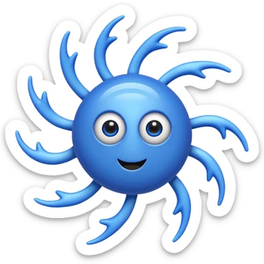 simple blue cyclone emoji with googly eyes and blue limbs sticker