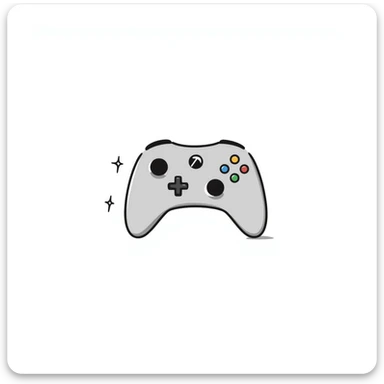 A modern gamepad controller with dual analog sticks and multiple buttons in pastel colors (dd9fb0, ffc6d3, a3bfc9, c4bee2, f1b091), hand-drawn doodle style sticker