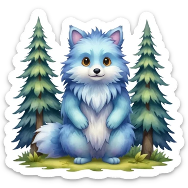 watercolor furry creature in a misty forest sticker