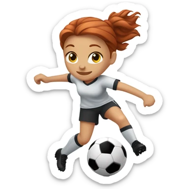 girl with auburn hair and light skin kicking a soccer ball sticker