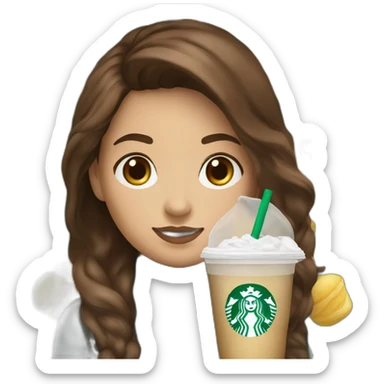 Starbucks cup cold drink with med girl brown hair with Luis vittuon Bag sticker