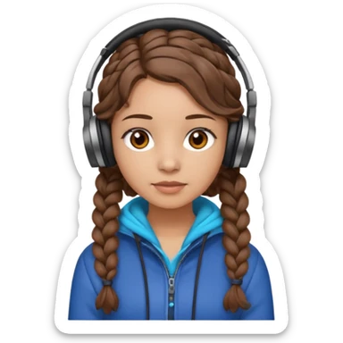 Я хочу дівчину з світлою шкірою корисним волоссям коричне вими очима і з навушниками і в теплому одязі і кучеряве не дуже у косичці  sticker